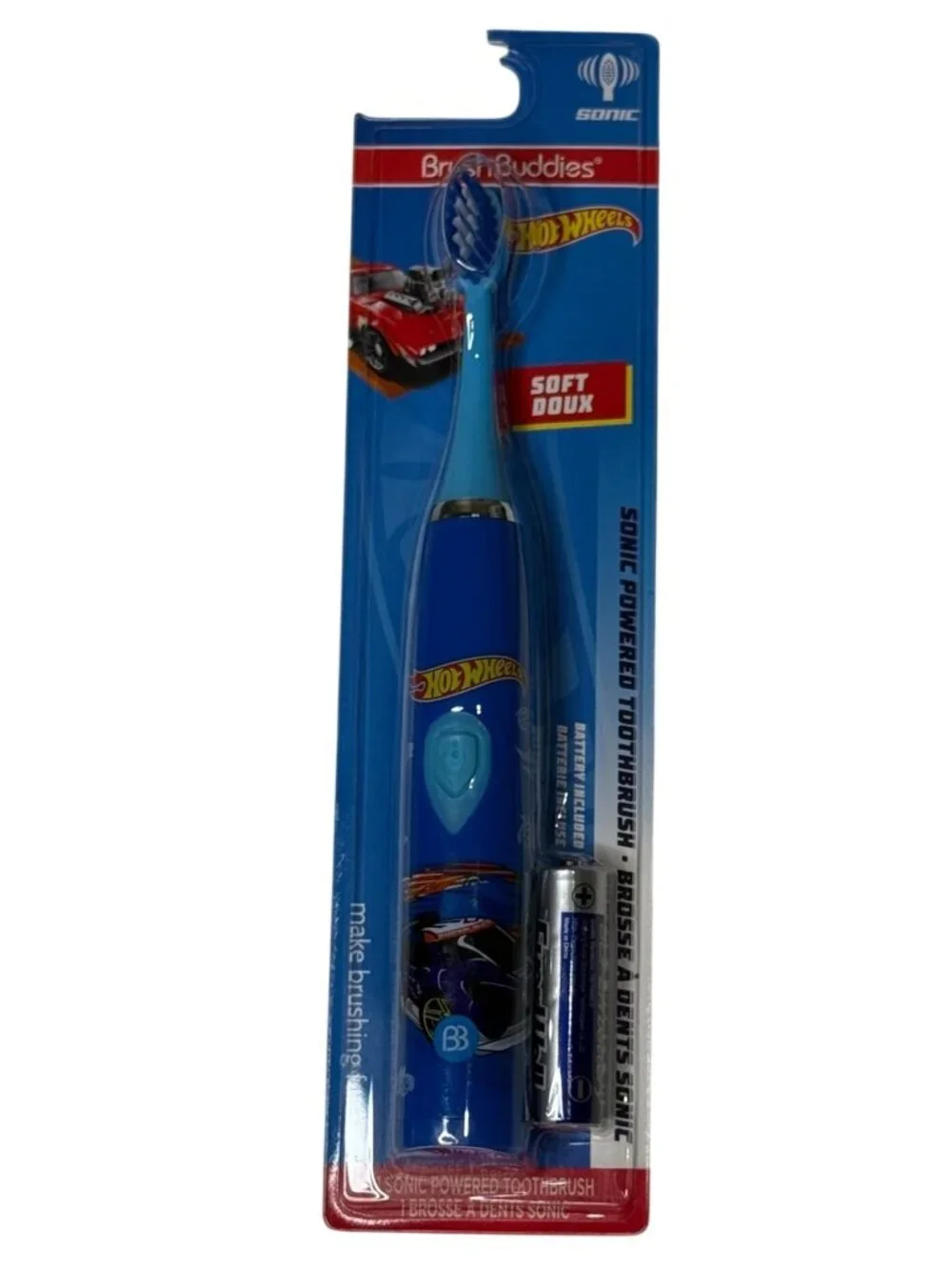 Hot Wheels Sonic Powered Toothbrush Kids Battery Included Soft Bristles